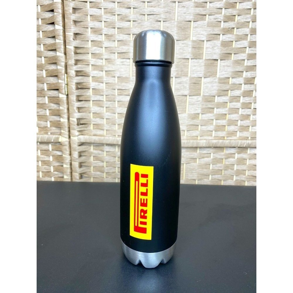 Pirelli Reusable Metal Water Bottle Flat Black and Stainless Steel
